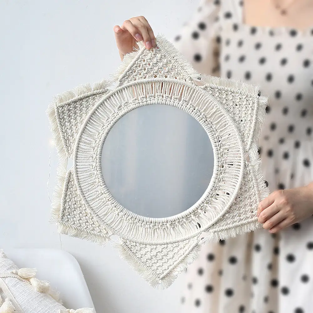 Boho Macrame Wooden Decorative Wall Mirror