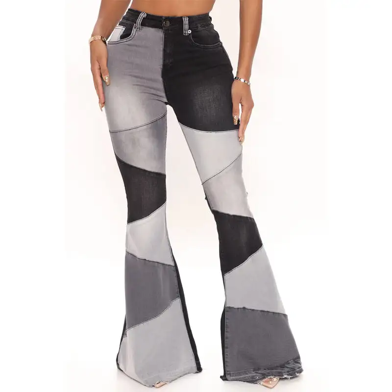 Denim Wide Leg Patchwork Jeans