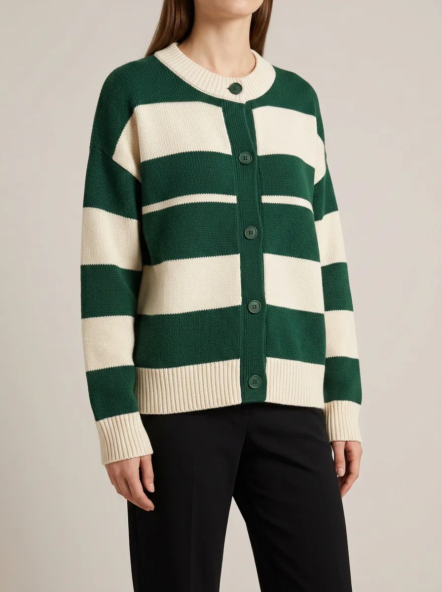 Striped Rugby Striped Button Front Cardigan