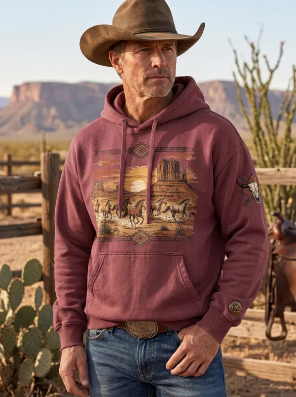 Prairie Sky Wild Horse Horse Desert Canyon Style Men's Western Sweatshirt