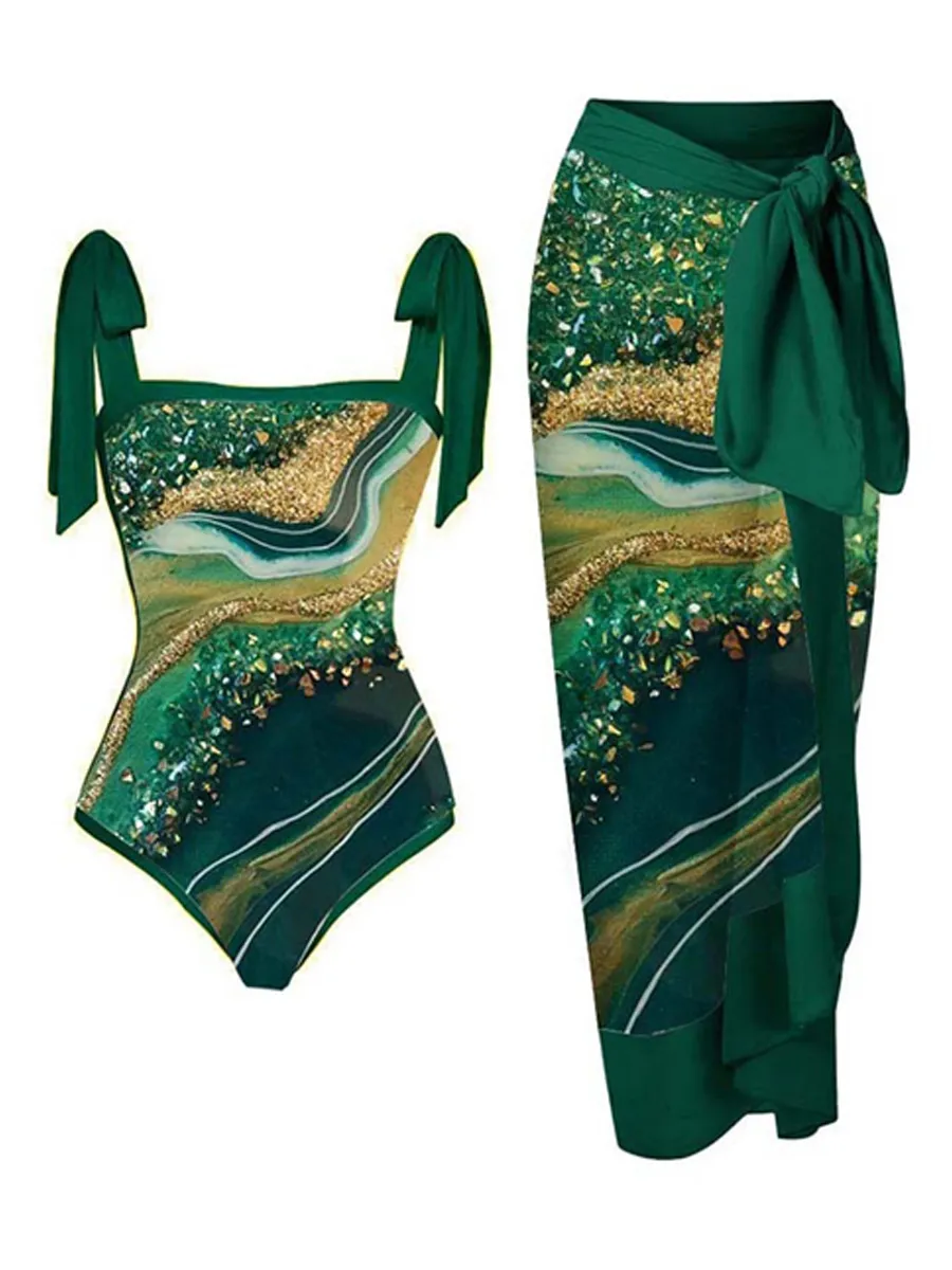 Natalie Chiffon Printed Swimsuit Set