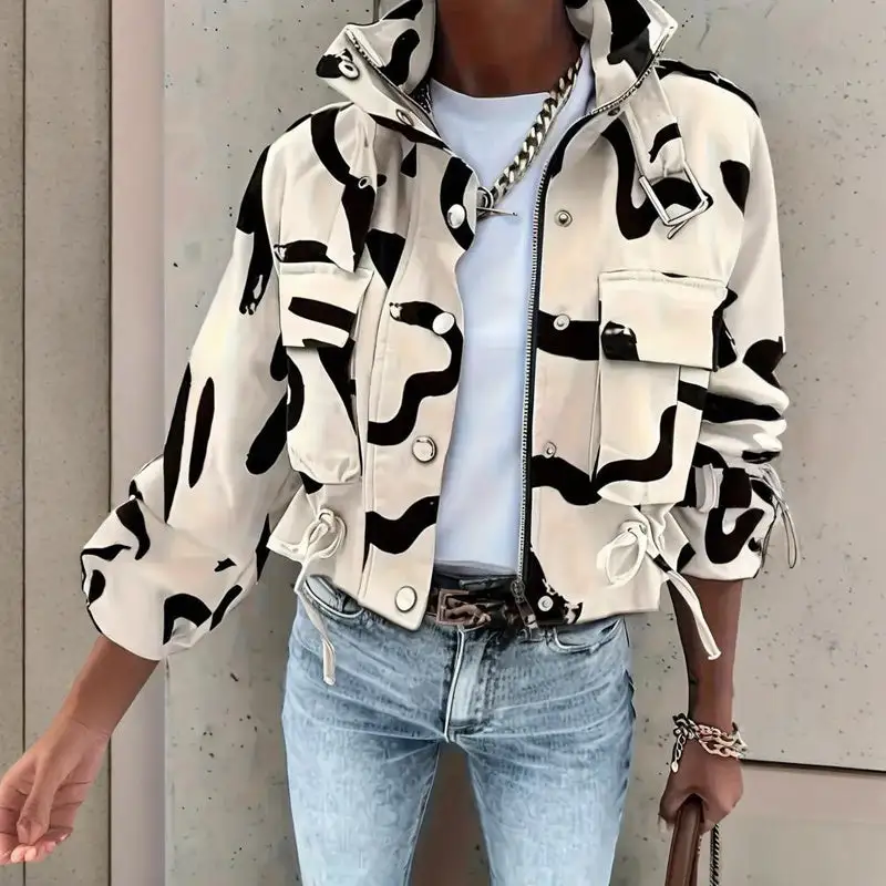 Drawstring Hem Collar Jacket