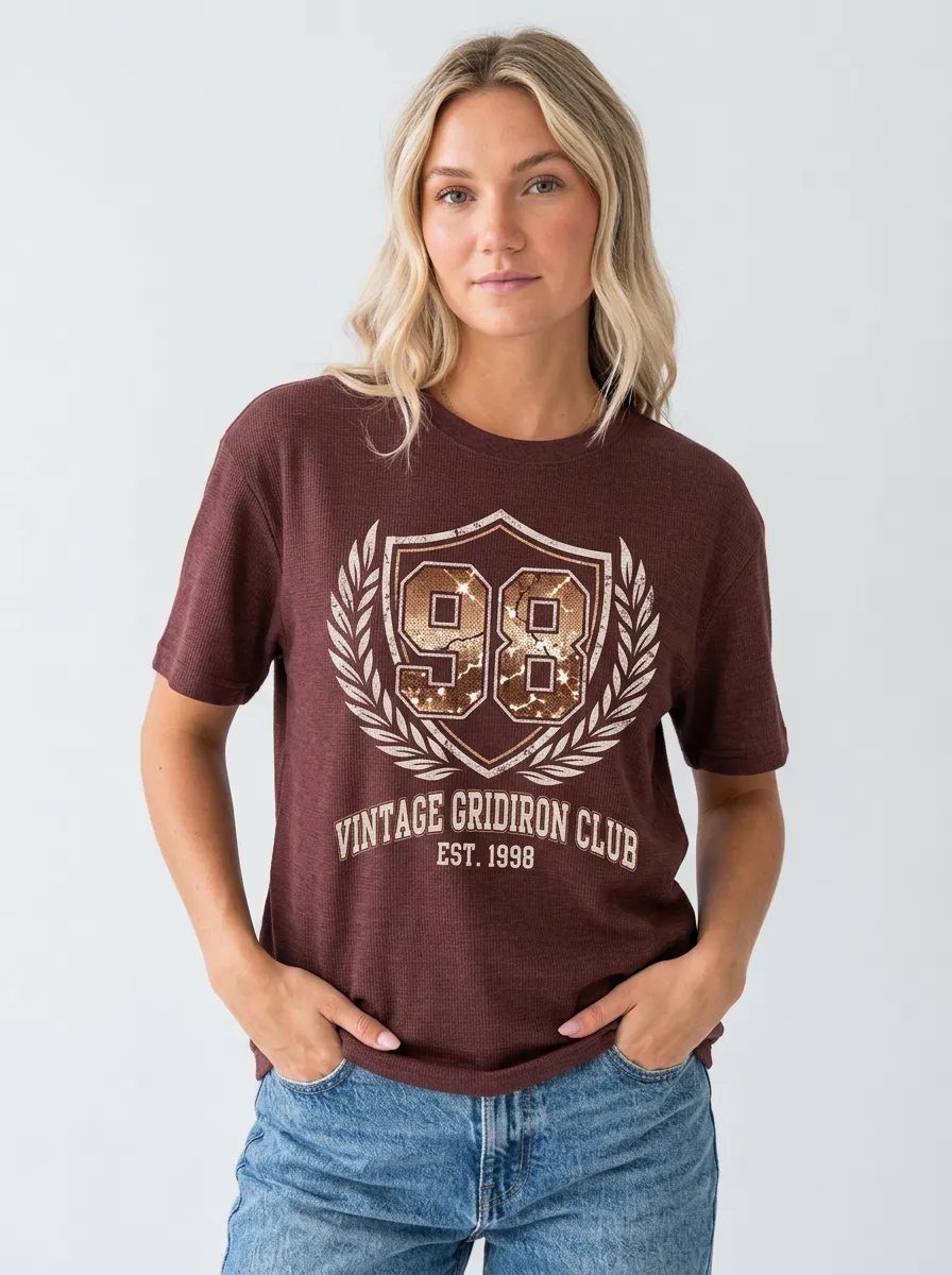 Women's Football Fan Vintage Gridiron Club 98 Printed T-Shirt