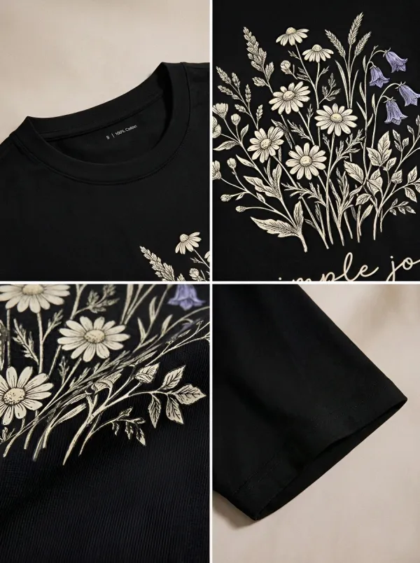 Women's Simple Joy Wildflower Bouquet Printed T-shirt