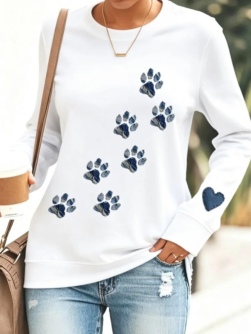 Women's Casual Dog Paw Print Short Sleeve T-Shirt