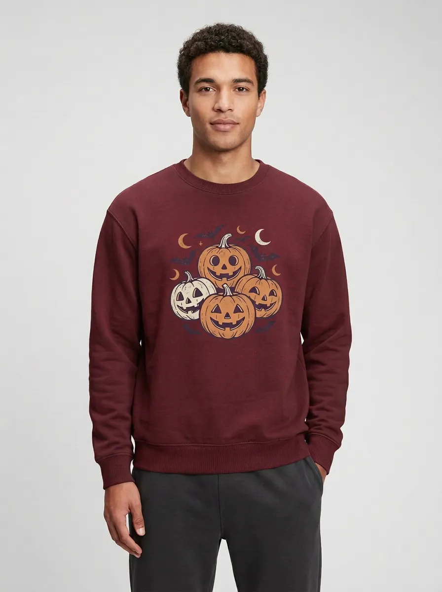Men's Halloween Pumpkin Bat Moon Sweatshirt