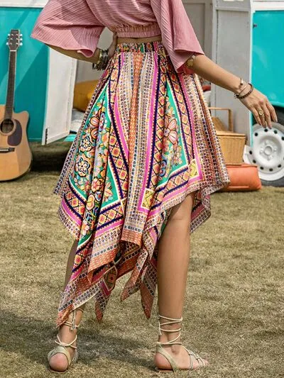 Printed High Waist Handkerchief Skirt