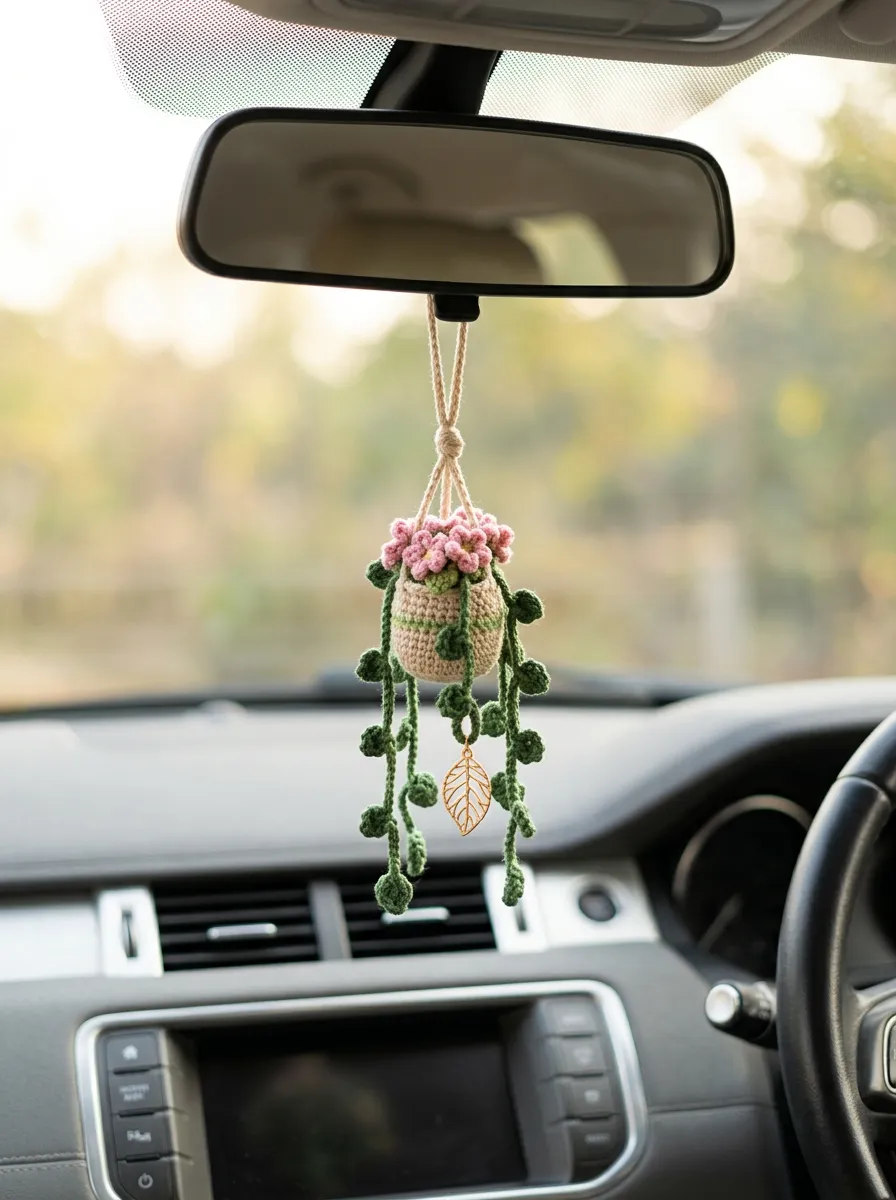 Crochet Floral Plant Rearview Mirror Hanging Ornament