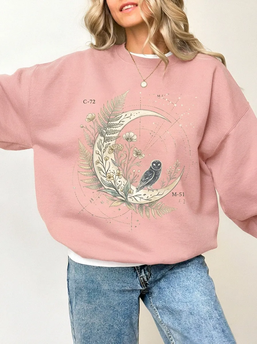 Women's Celestial Owl Floral Moon Printed Sweatshirt