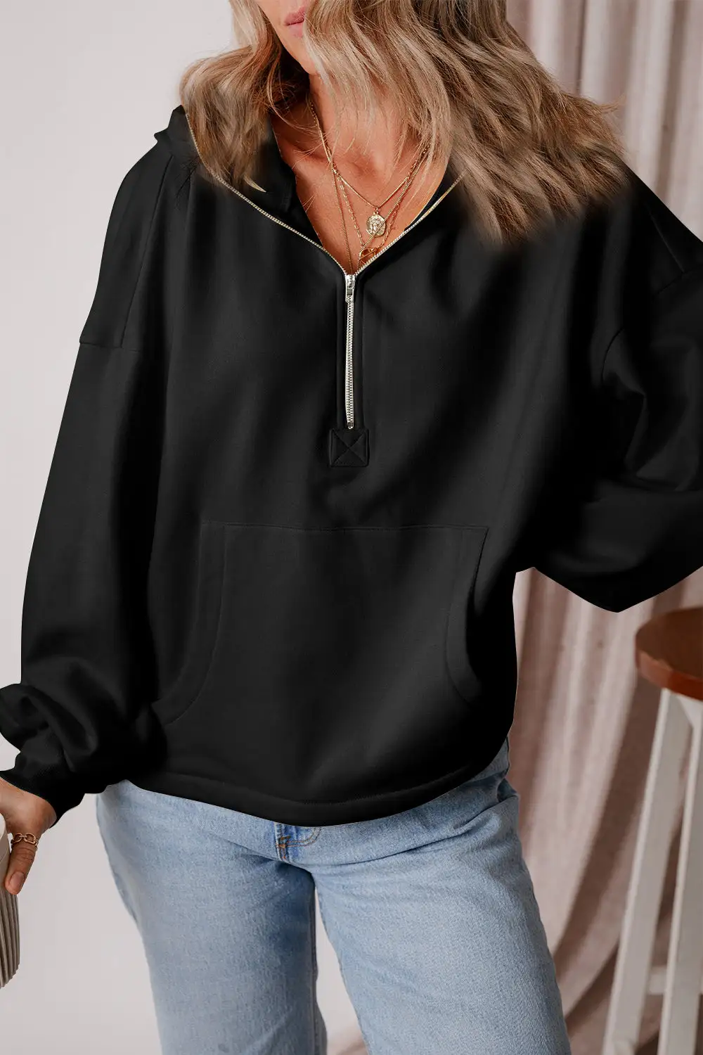 Half-Zip Pocketed Hoodie