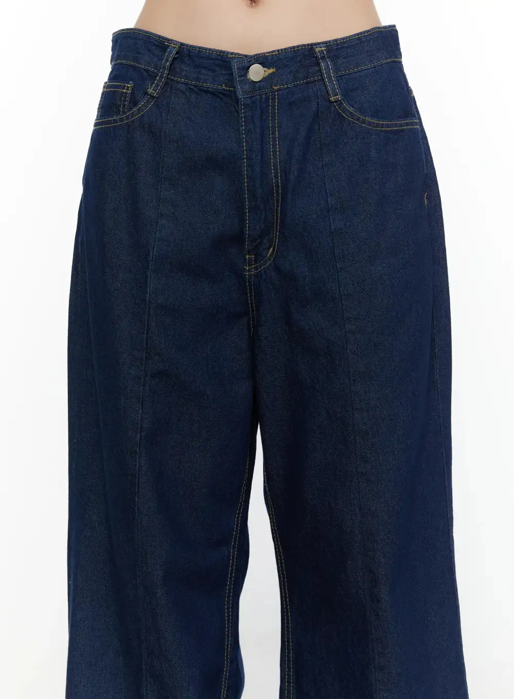 Stitch-Detail Washed Wide Leg Jeans