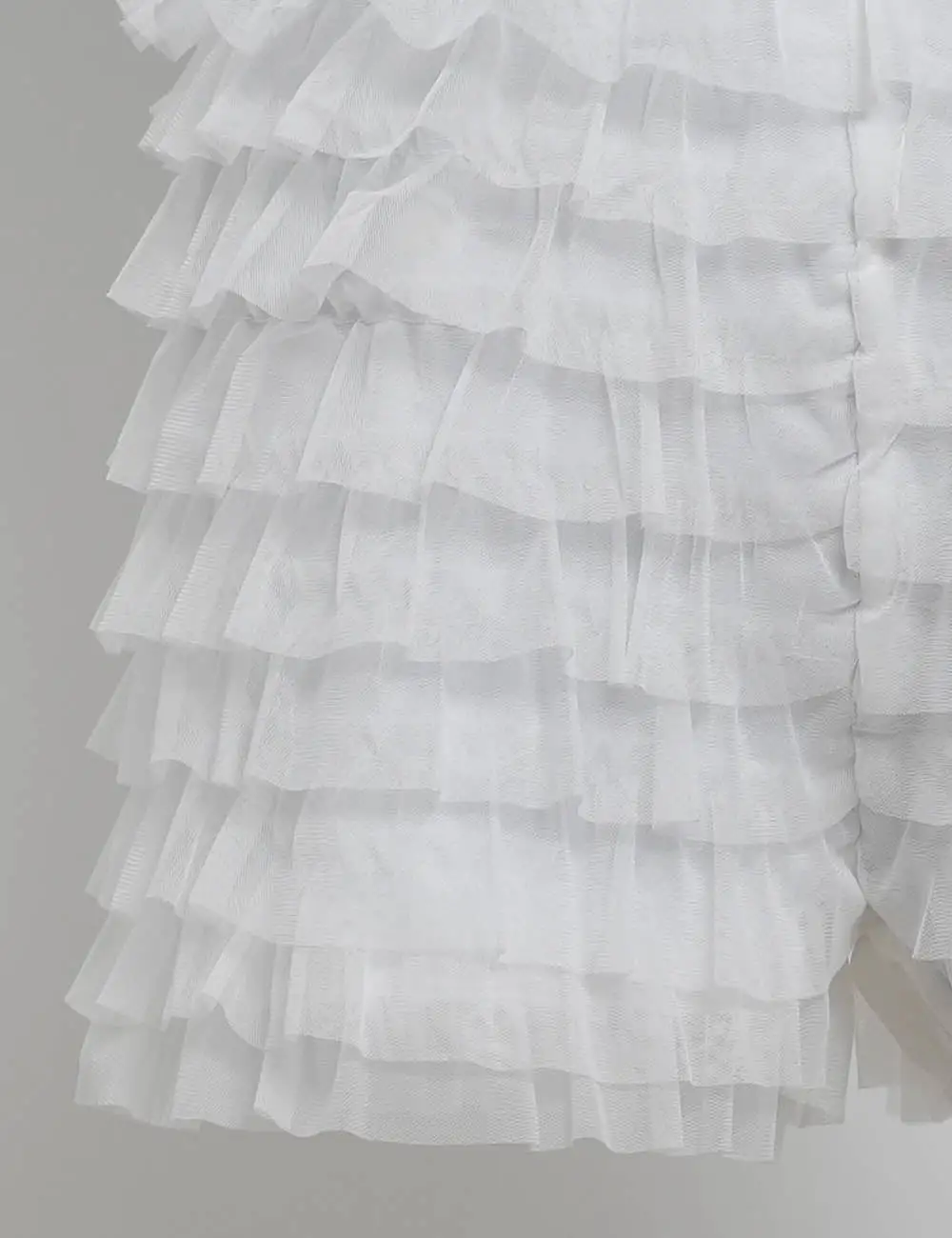 Tiered Mesh Ruffle Solid Color Elastic Waist Mini Shorts