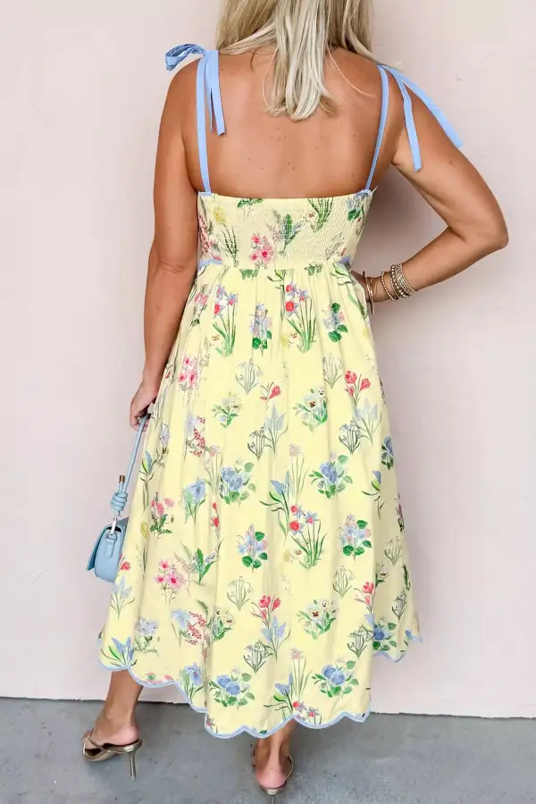 Contrast Contrast Trim Self-Tie Straps High Waist Midi Dress