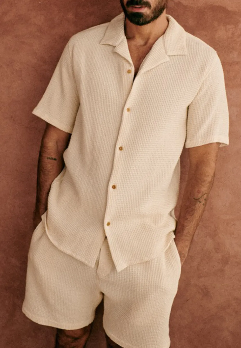 Rust Red Seersucker Textured Short Sleeve Shirt