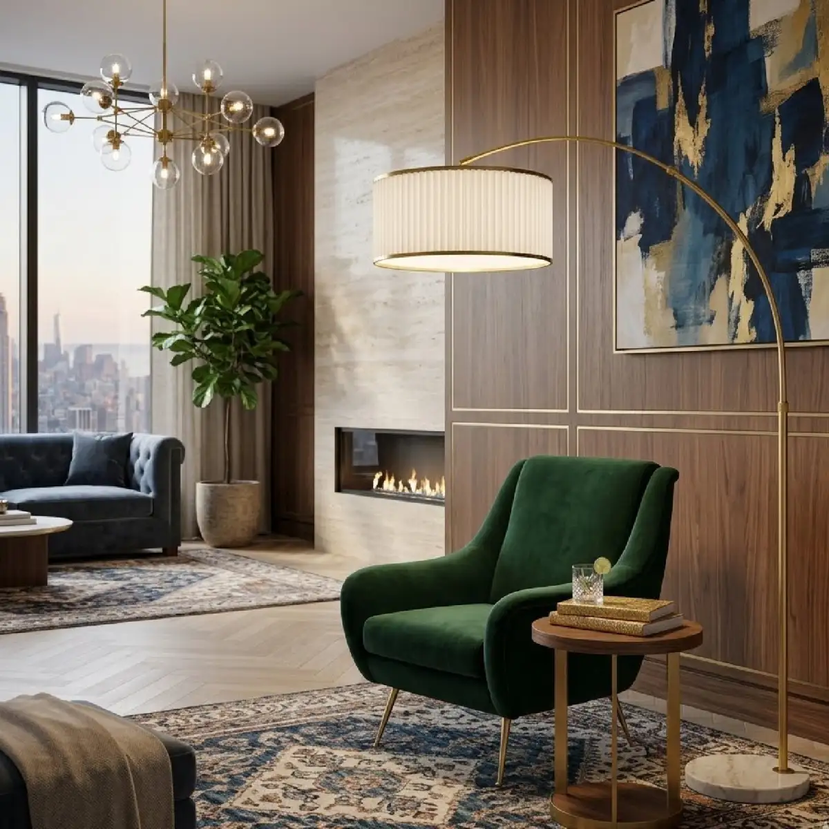 Linen-Shade Fluted Floor Lamp
