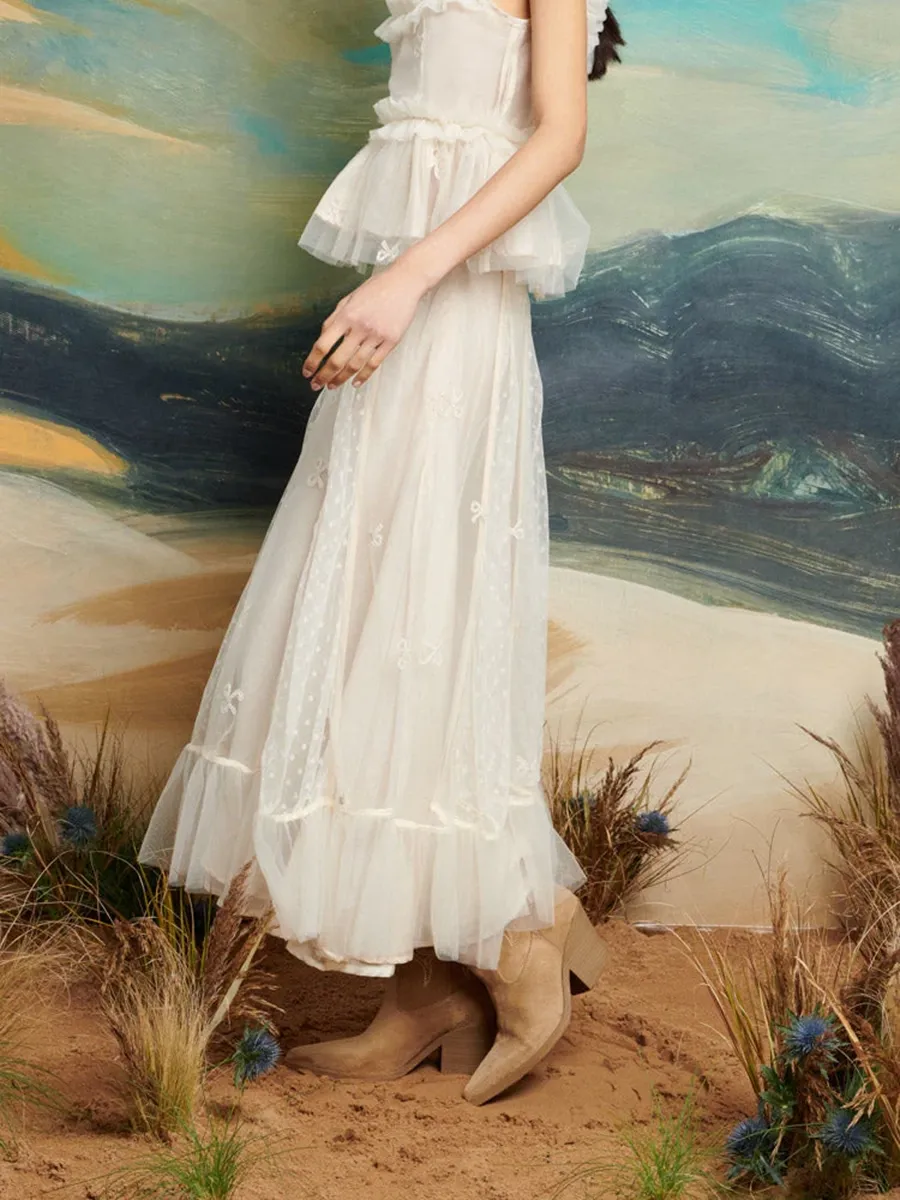 Tulle Ruffle Midi Skirt