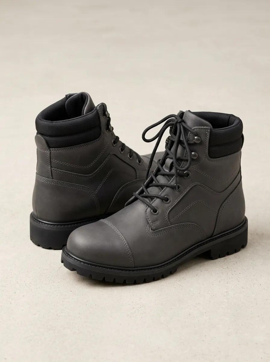 Unisex Minimalist Matte Leather Print Work Boots