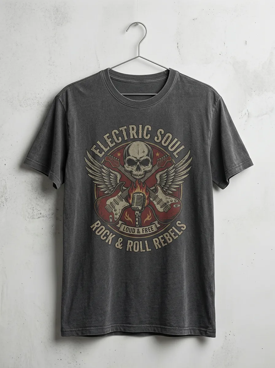 Unisex Rock Music Lover Skull Guitar Printed T-shirt