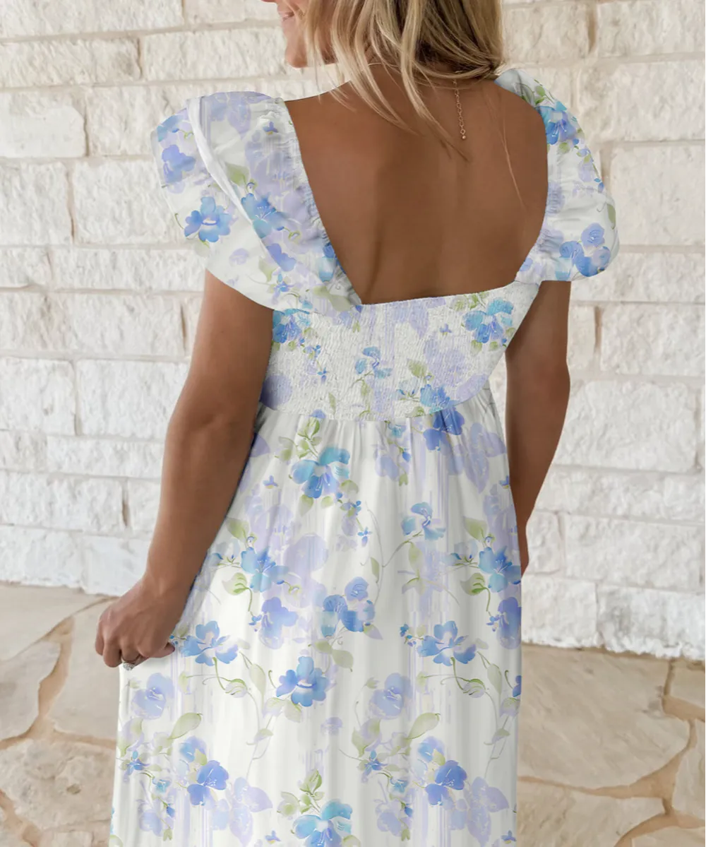 Floral Smocked High Waist Double Ruffle Sleeveless