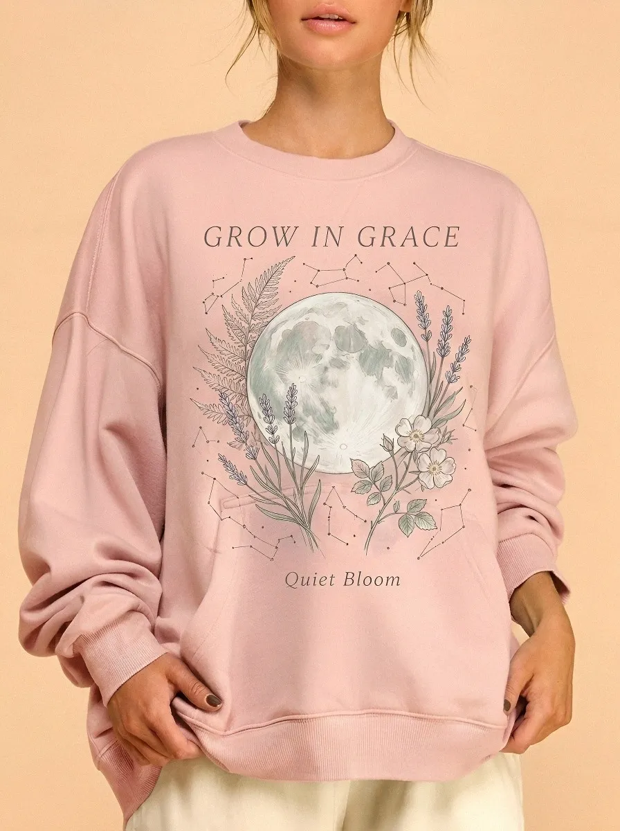 Women's Celestial Moon Floral Grow In Grace Printed Sweatshirt