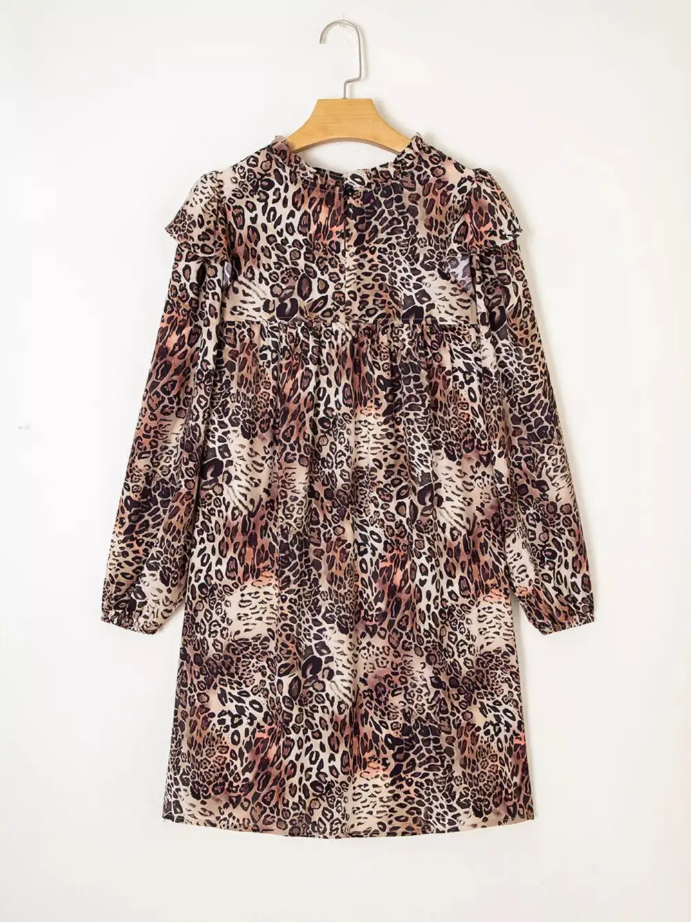 Animal Print Ruffle Long Sleeve Mini Dress