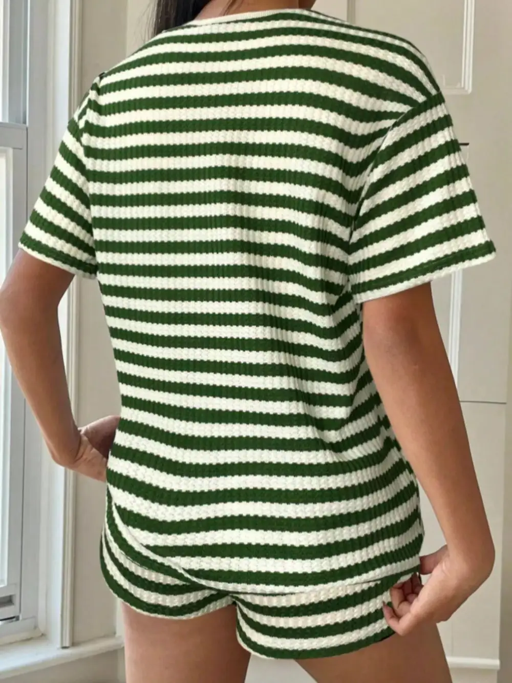 Relaxed Striped Round Neck Top Shorts Set