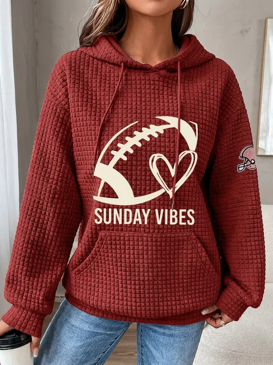 Women's Football Sunday Vibes Heart Graphic Printed Hoodie