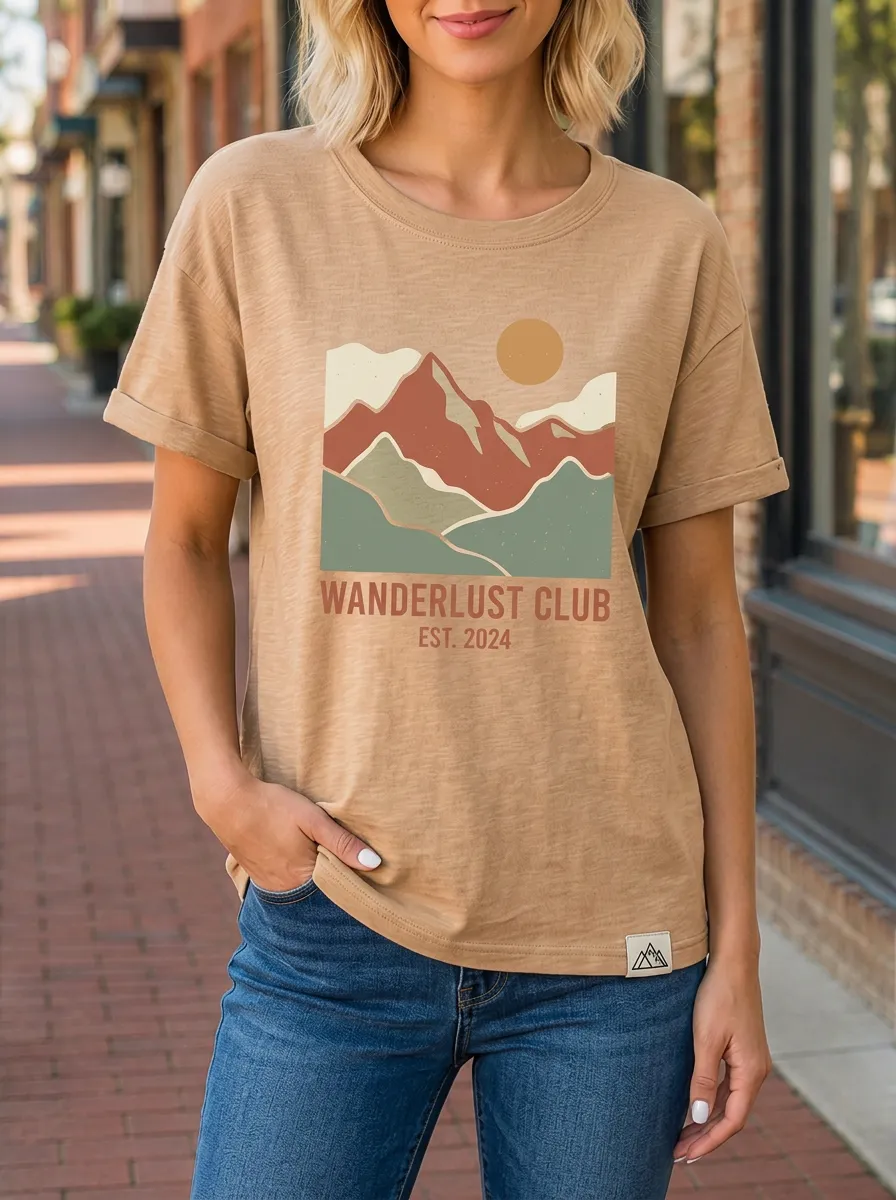 Women's Wanderlust Club Mountain Sun Printed T-shirt