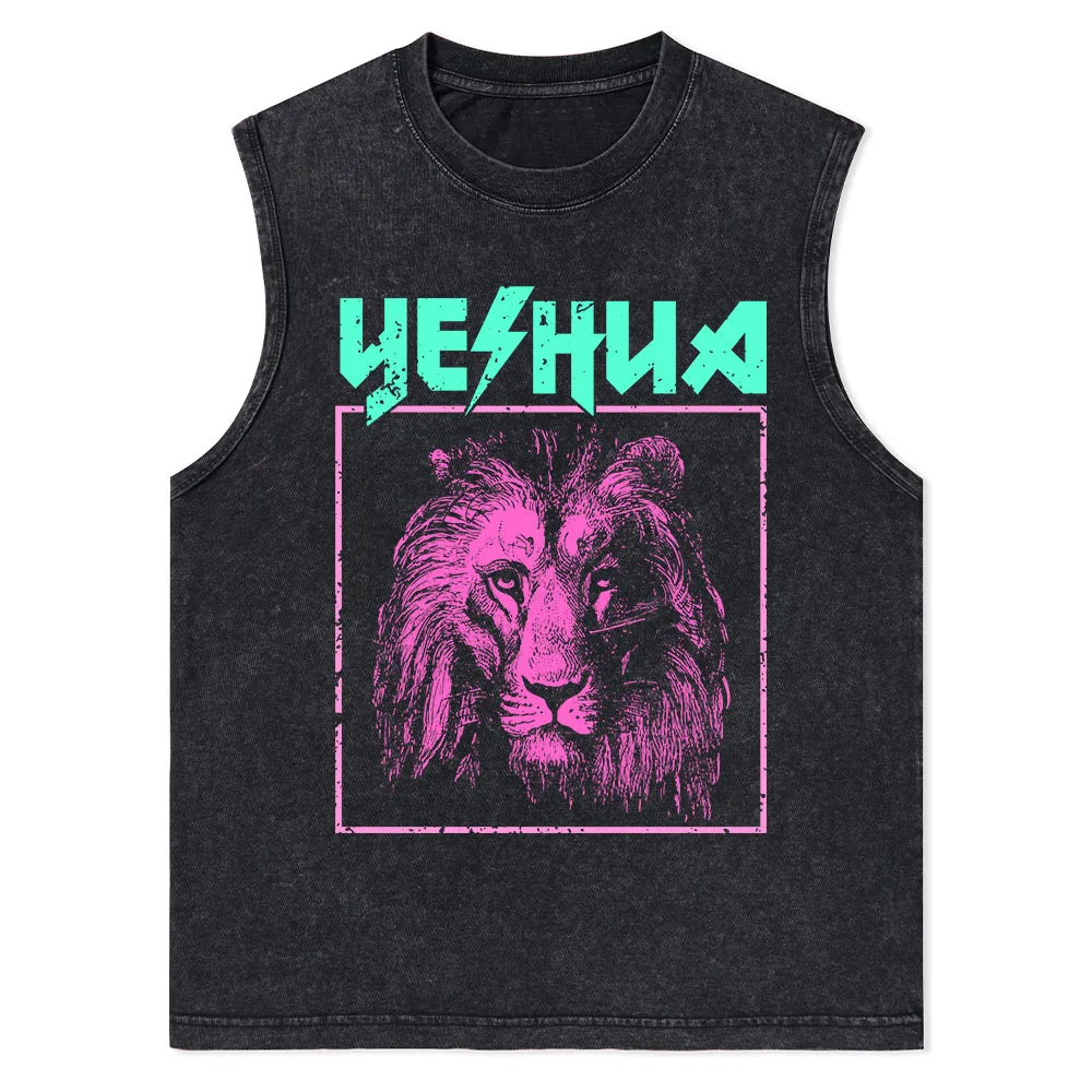 Retro Lion Yeshua Christian Washed sleeveless Tee