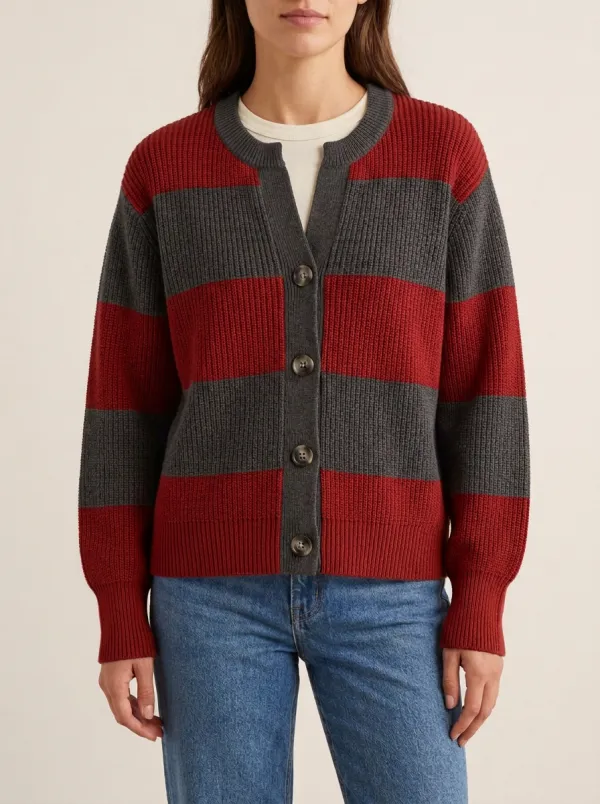 Textured Rugby Striped Knit Cardigan