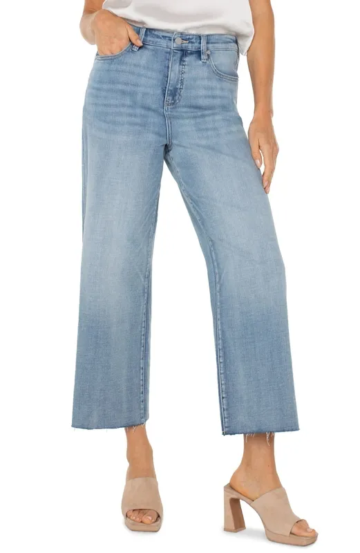Cotton Button-Front Wide Leg Jeans