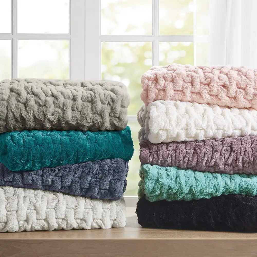 Ruched Faux Fur Throw Blanket