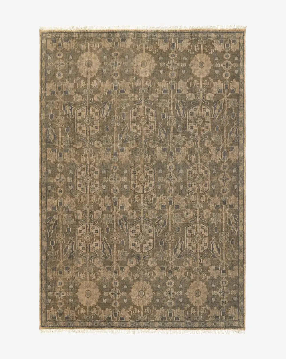 Bordered Hand-Knotted Wool Area Rug