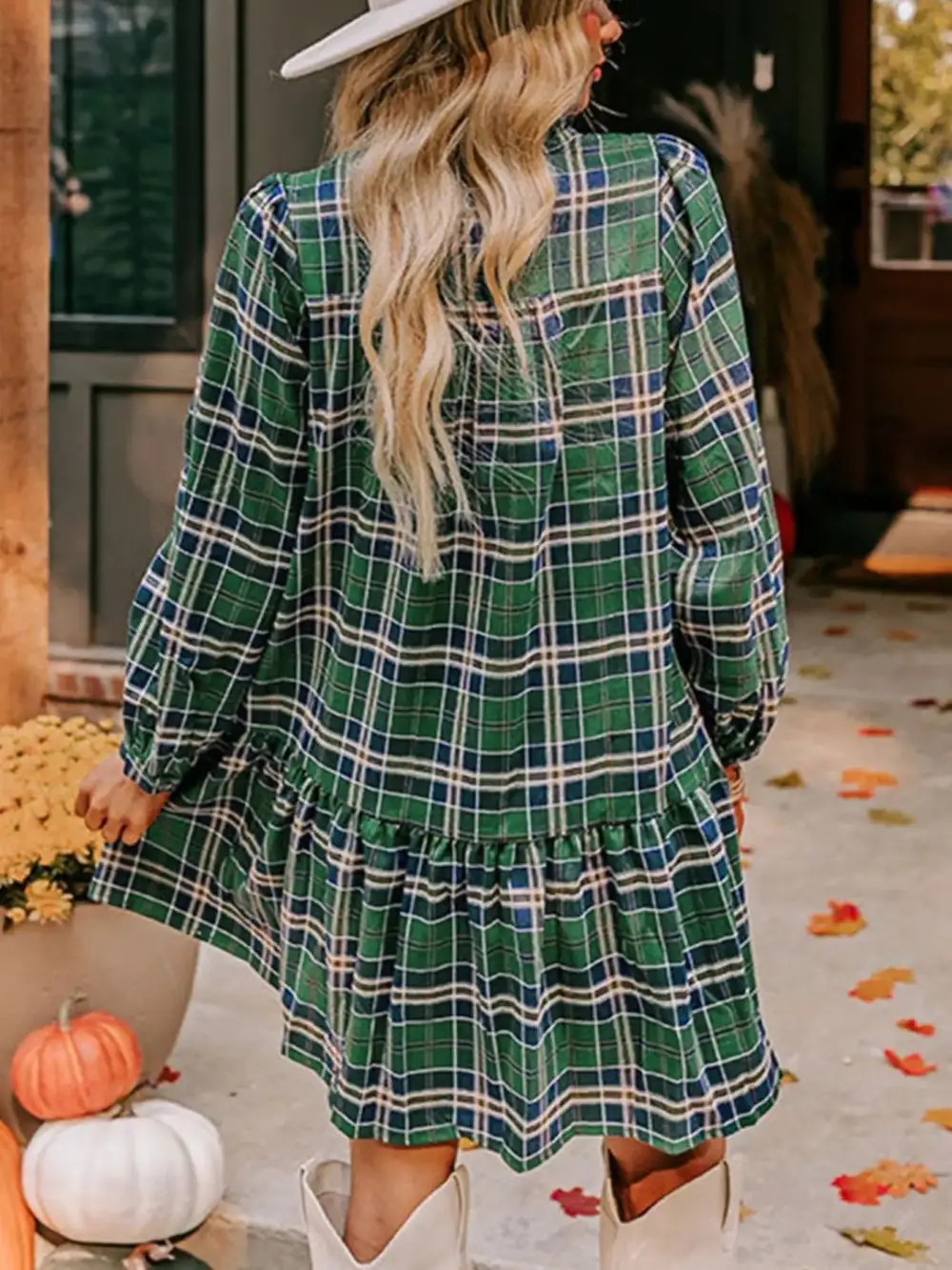 Plaid Ruffle Long Sleeve Mini Dress