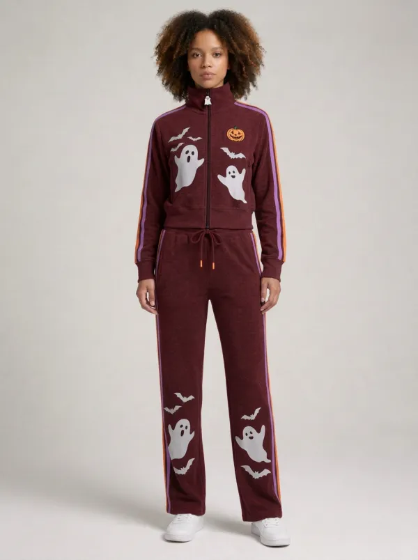 Women's Halloween Ghost Pumpkin Bat Printed Tracksuit