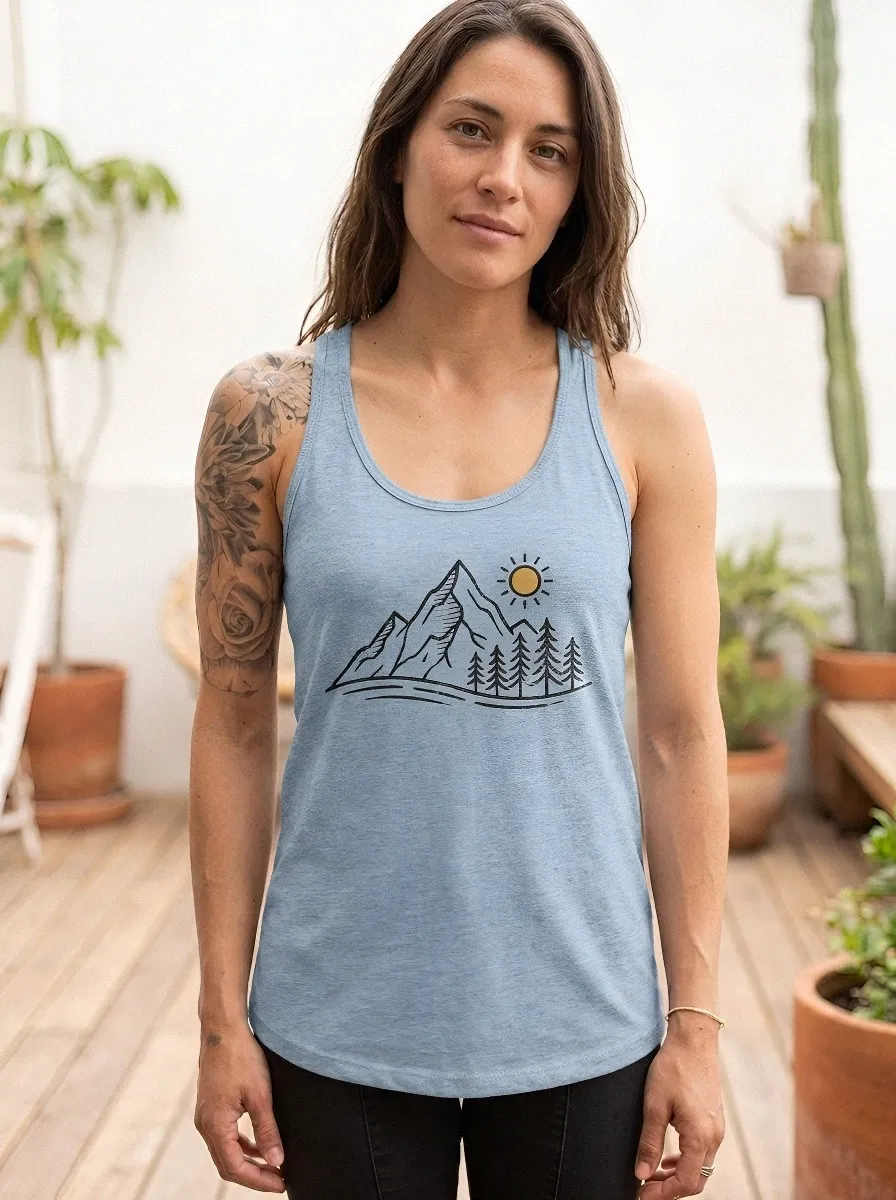 Women's Nature Lover Mountain Forest Sun Printed Tank Top