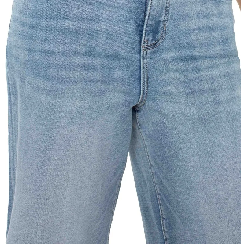 Cotton Button-Front Wide Leg Jeans