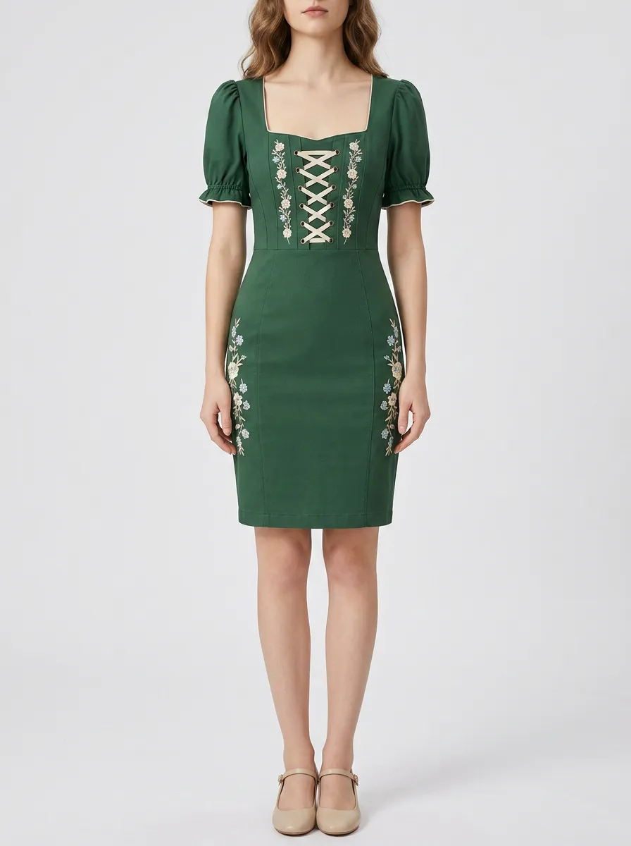 Women's Floral Print Dirndl-Inspired Bodycon Dress