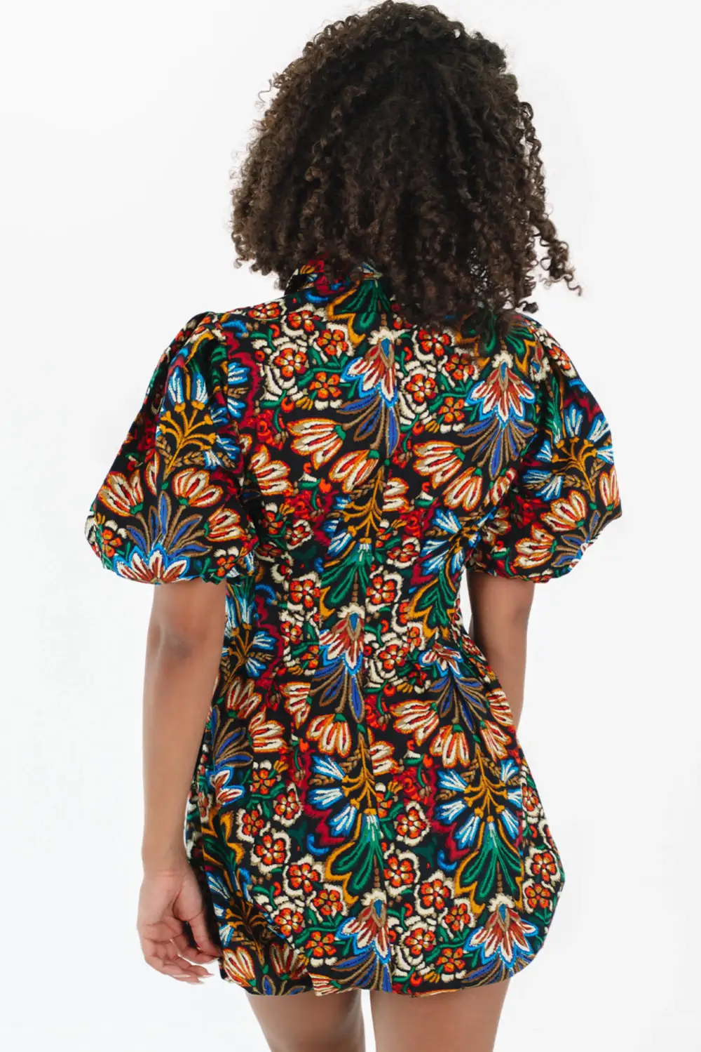 Floral Puff Sleeve Short Sleeve Mini Dress
