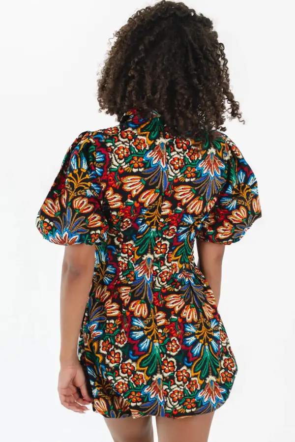 Floral Puff Sleeve Short Sleeve Mini Dress