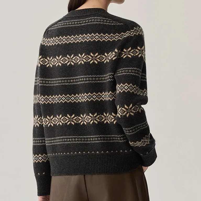 Merino-Wool Wool Crew-Neck Cropped Cardigan