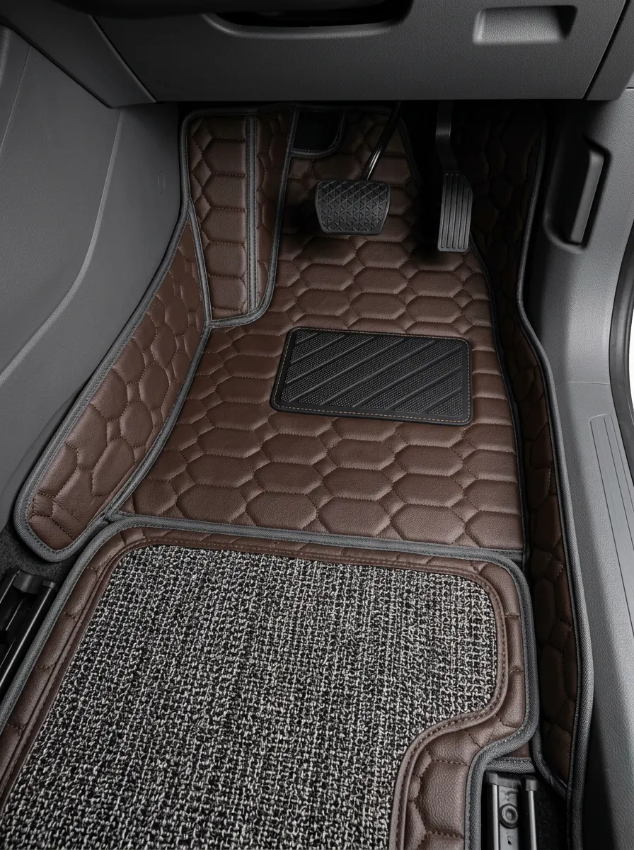 Hexagon Stitched Leather-Look Floor Mats