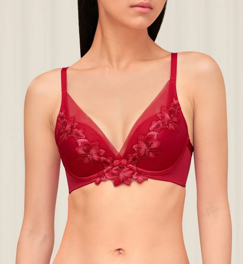 Women's Easy-Fit Wired Deep-V Push-Up Mesh Breathable Bra