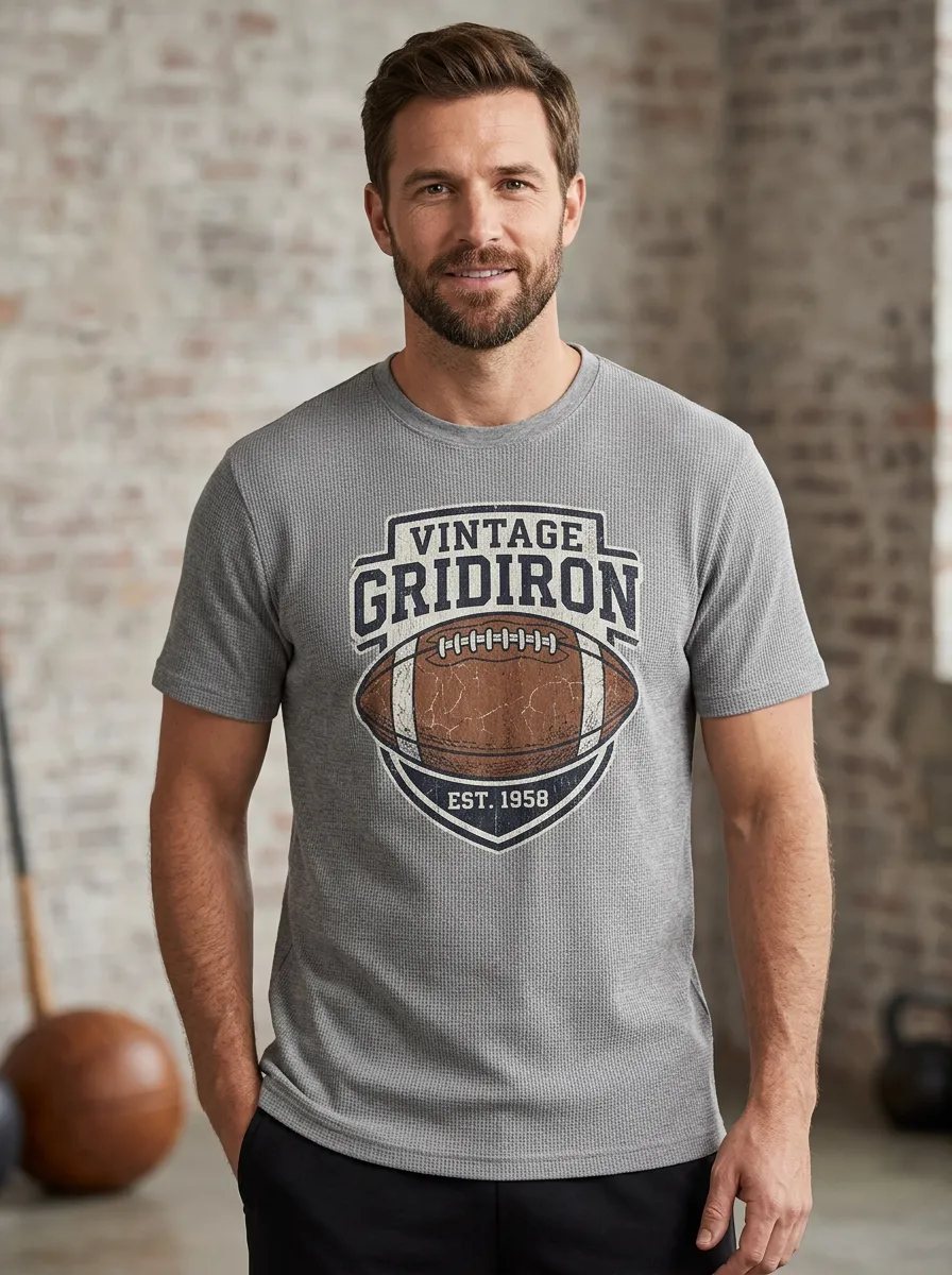 Men's Football Fan Vintage Gridiron Graphic Printed T-Shirt