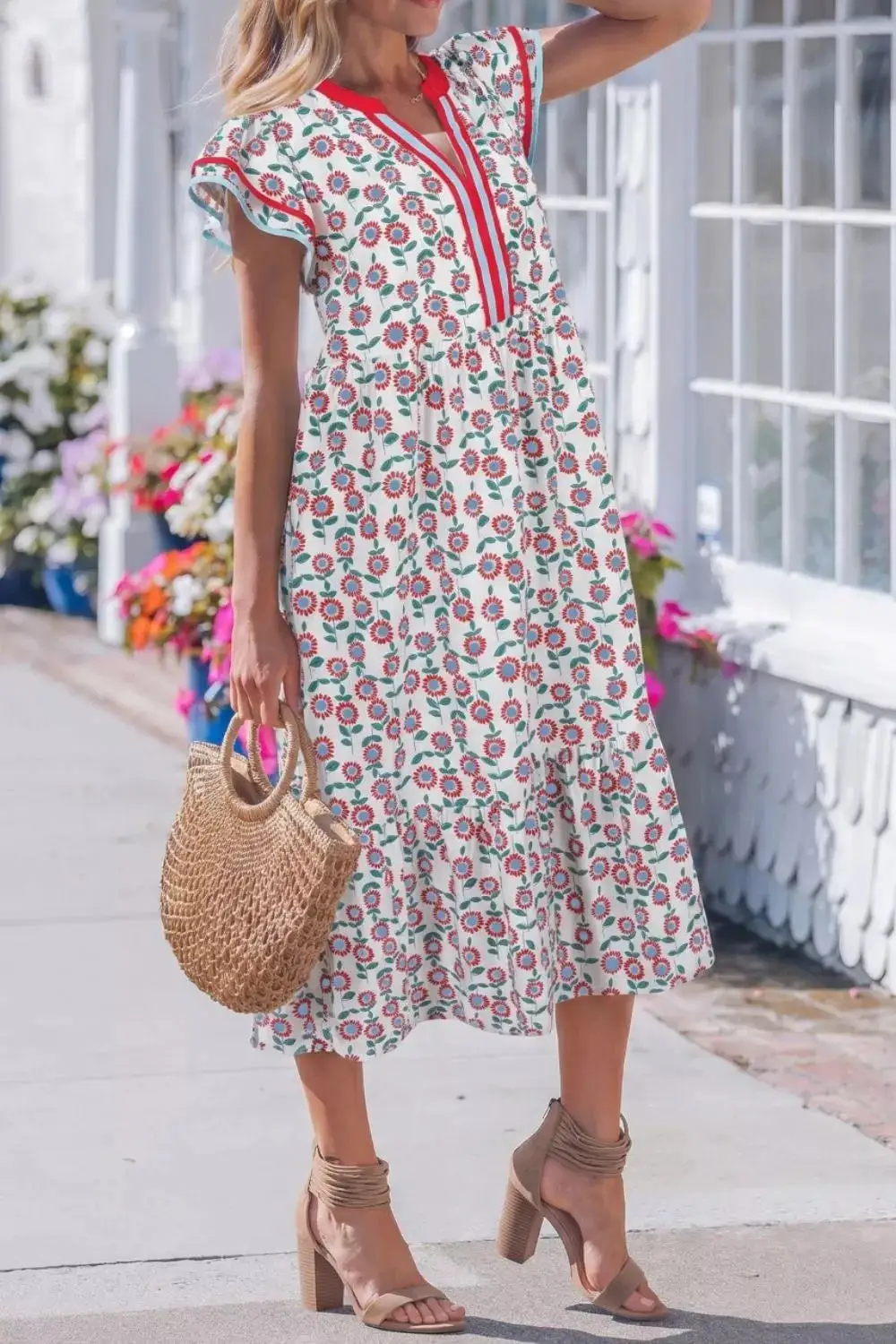 Ruffle Sleeve Tiered Midi Dress