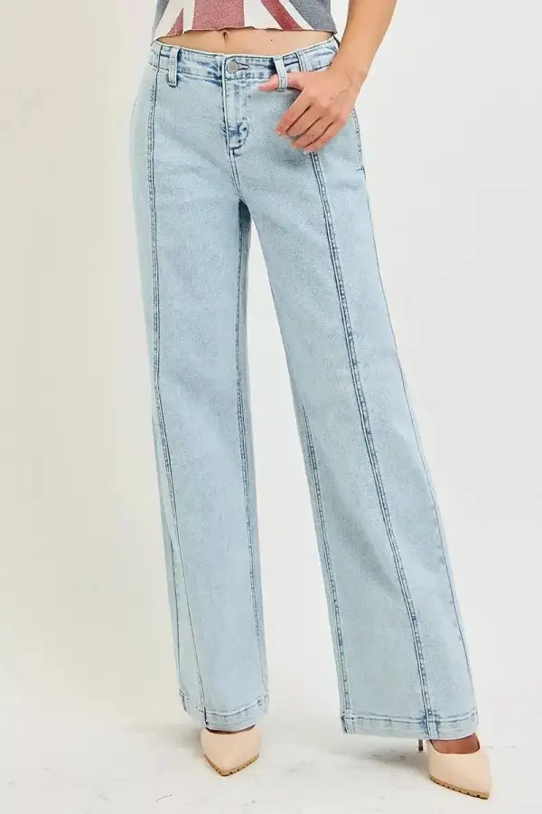 Wide Leg Pocketed Denim Jeans