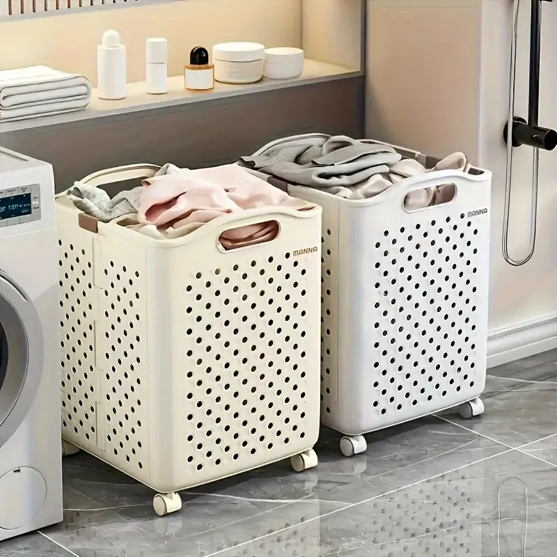 Large Plastic Wheeled Foldable Laundry Basket