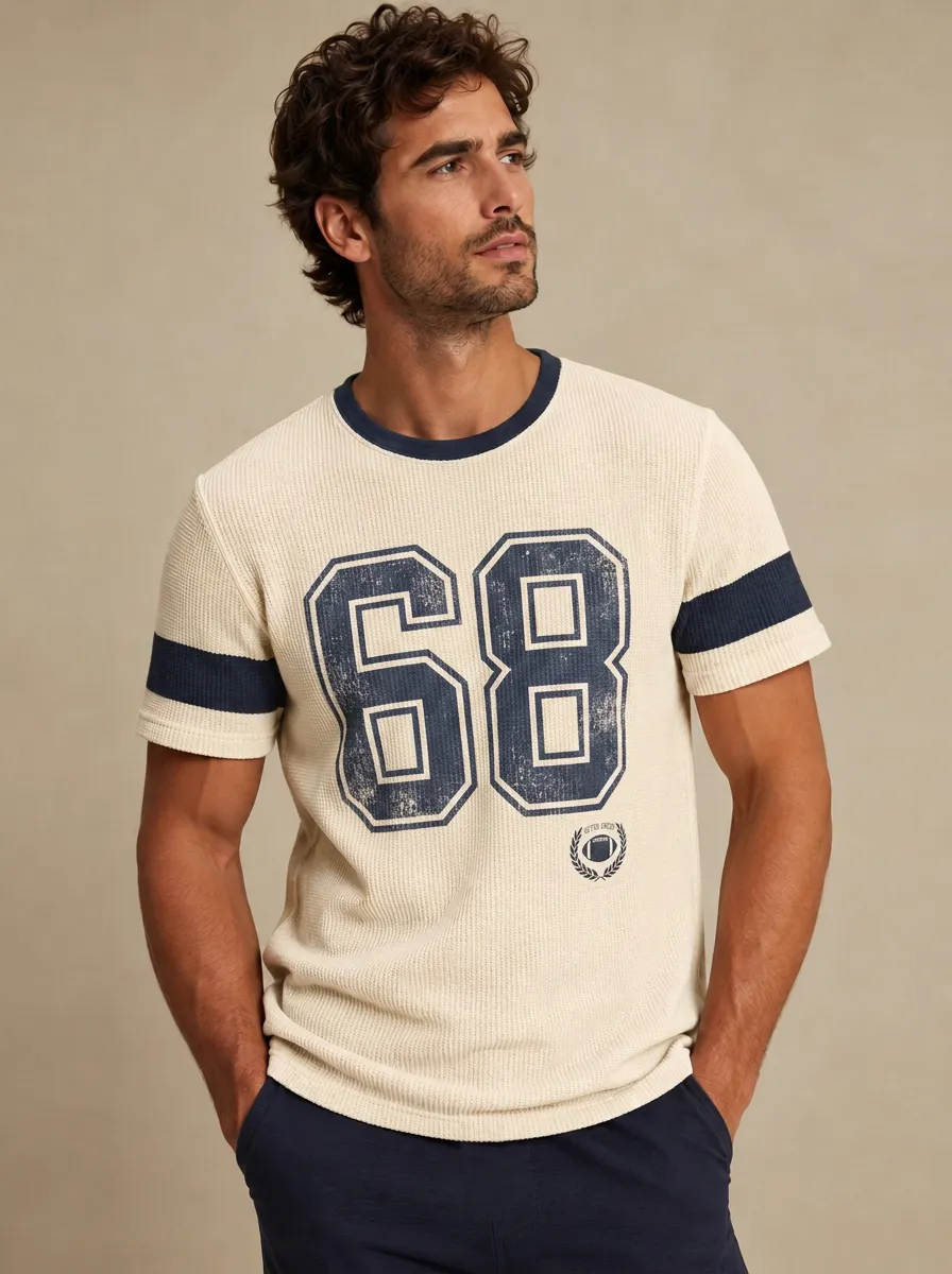 Men's Vintage Sport 68 Number Printed Waffle T-shirt