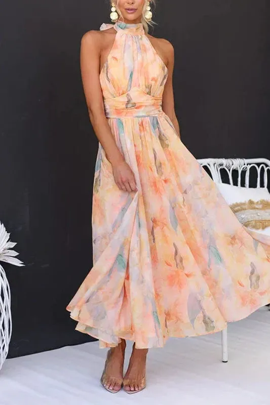 Summer Halter Floral Maxi Dress