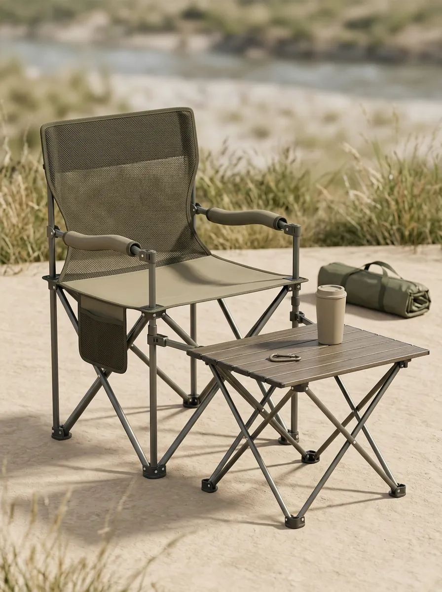 Camping Olive Green Folding Chair and Table Set